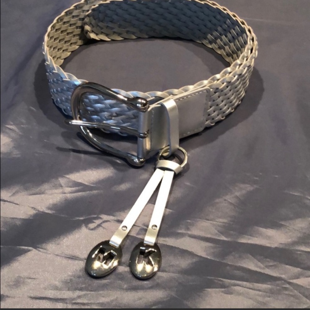 NEW! Michael Kors Silver Leather Woven Belt - Size L